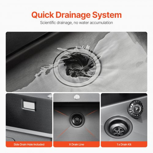 68cm Sink Topmount Single Bowl Drop-In Basin Stainless Steel Black | EU