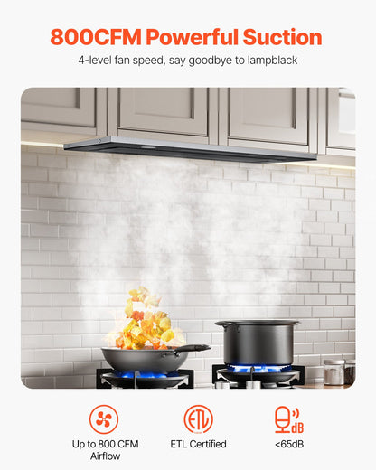 Range Hood Insert, 30 Inch Built-in Kitchen Vent Hood, 800CFM Stainless Steel Stove Hood, with Gesture & Touch Control, LED Light, Baffle Filters, 4-Speed Exhaust Fan, Ducted/Ductless Convertible