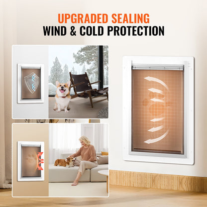 Pet Door, 14.25" x 21.1" Metal Frame with Lock and 3-Flap System, Weatherproof Doggy Door, Easy to Install in Interior or Exterior Walls, Pet Door Suitable for Cat Doggie Kitties (White-Large)
