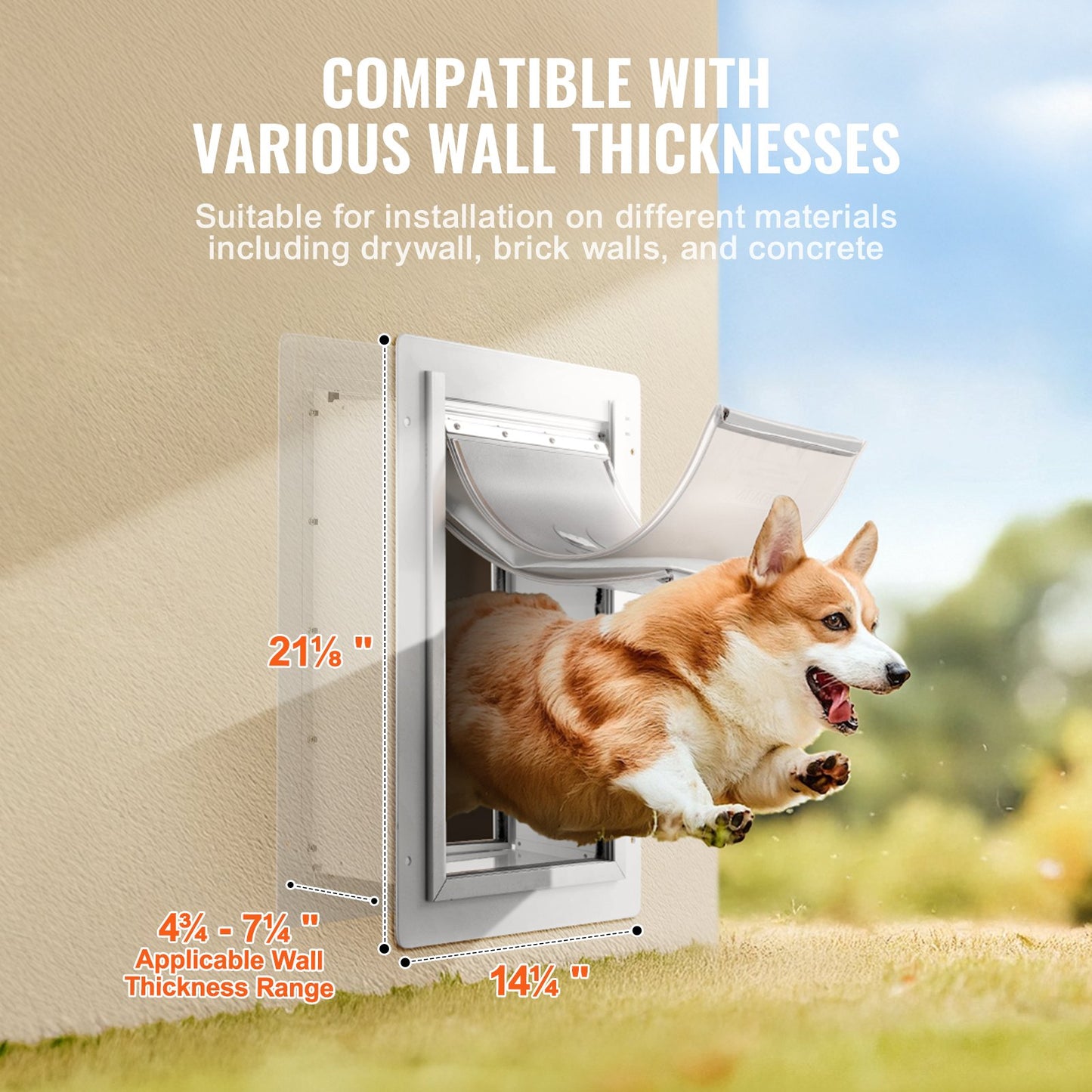 Pet Door, 14.25" x 21.1" Metal Frame with Lock and 3-Flap System, Weatherproof Doggy Door, Easy to Install in Interior or Exterior Walls, Pet Door Suitable for Cat Doggie Kitties (White-Large)