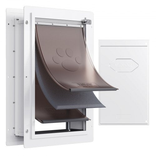 Pet Door, 12.28" x 17.13" Metal Frame with Lock and 3-Flap System Weatherproof Doggy Door, Easy to Install in Interior or Exterior Walls, Pet Door Suitable for Cat Doggie Kitties (White-Medium)