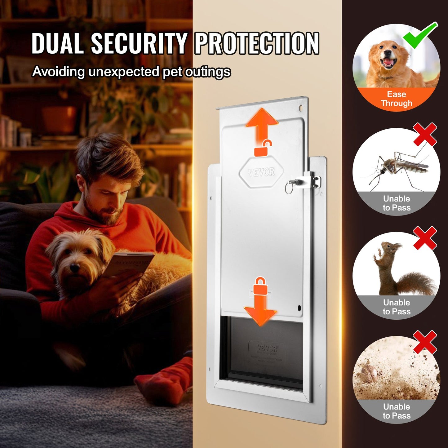 Pet Door, 12.28" x 17.13" Metal Frame with Lock and 3-Flap System Weatherproof Doggy Door, Easy to Install in Interior or Exterior Walls, Pet Door Suitable for Cat Doggie Kitties (White-Medium)