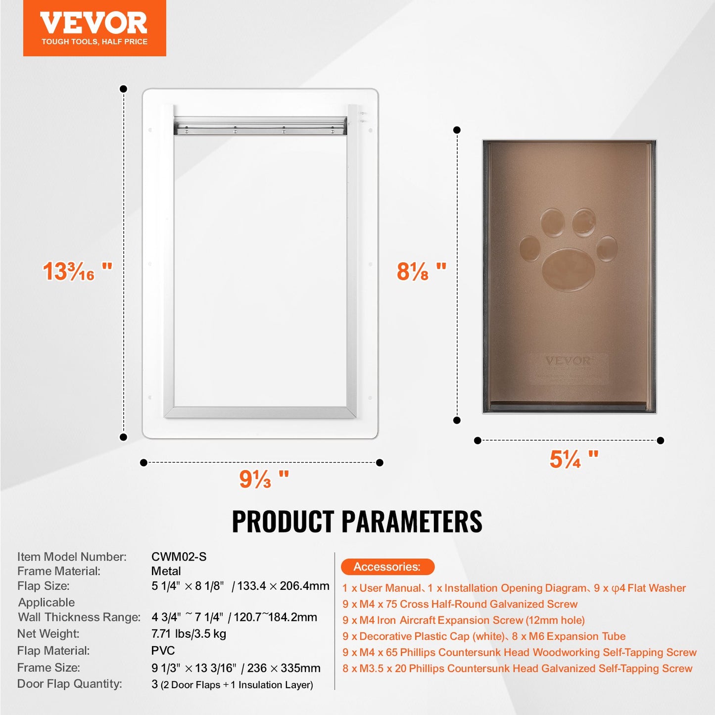 Pet Door, 9.29" x 13.19" Metal Frame with Lock and 3-Flap System, Weatherproof Doggy Door, Easy to Install in Interior or Exterior Walls, Pet Door Suitable for Cat Doggie Kitties (White-Small)