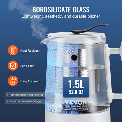 Hydrogen Water Pitcher Generator, 1,5 L / 52,8 oz vätegenerator med stor kapacitet Vattenkokare, SPE- och PEM-teknik, väterik vattenjonisator för att brygga kaffe eller te