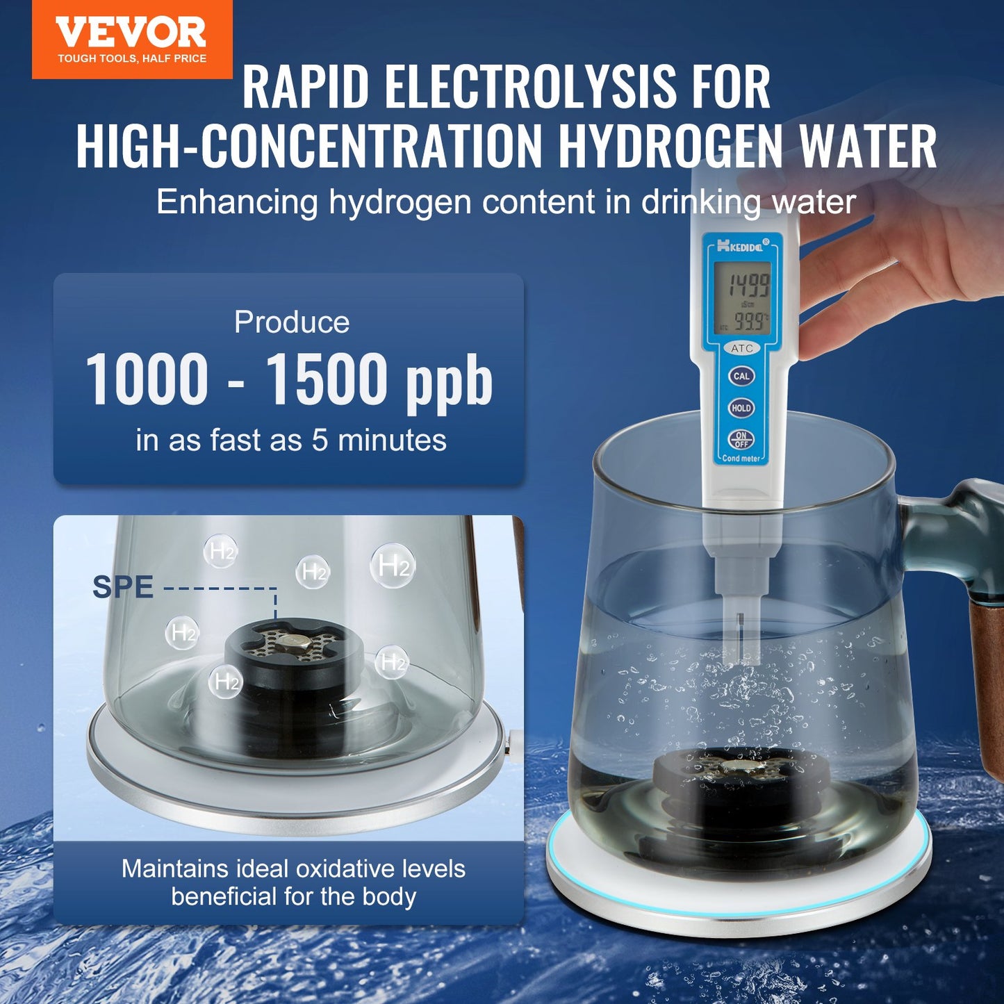 Hydrogen Water Cup, 400 ml / 14,1 oz Hydrogen Generator, SPE Technology Portable Hydrogen Water Ionizer Machine med trådlös laddningsbas, väterik vattenflaska Glas Health Cup