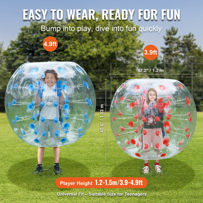 Uppblåsbara Bumper Balls 2-pack, 4FT/1,2M Body Sumo Zorb Balls för tonåring, 0,8 mm tjocka PVC Human Hamster Bubble Balls för utomhusspel för lagspel, Bumper Bopper Leksaker för trädgård, trädgård, park