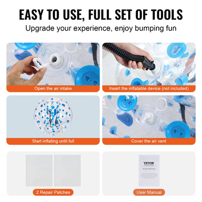 Uppblåsbara Bumper Balls 2-pack, 4FT/1,2M Body Sumo Zorb Balls för tonåring, 0,8 mm tjocka PVC Human Hamster Bubble Balls för utomhusspel för lagspel, Bumper Bopper Leksaker för trädgård, trädgård, park