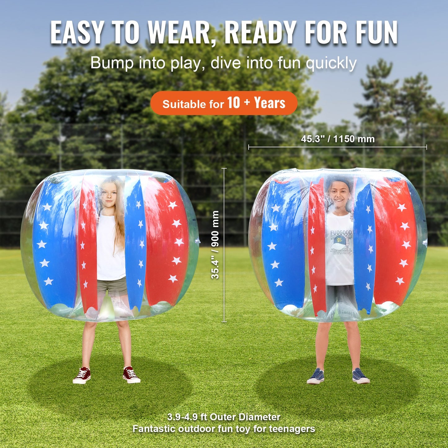 Aufblasbare Bumper Balls, 2er-Pack, 1,2 m lange Body Sumo Zorb-Bälle für Kinder und Jugendliche, langlebige PVC-Bubble-Bälle in Form menschlicher Hamster für Teamspiele im Freien, Bumper-Bopper-Spielzeug für Spielplatz, Garten, Park