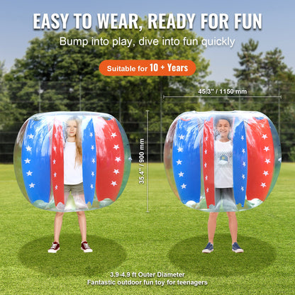 Aufblasbare Bumper Balls, 2er-Pack, 1,2 m lange Body Sumo Zorb-Bälle für Kinder und Jugendliche, langlebige PVC-Bubble-Bälle in Form menschlicher Hamster für Teamspiele im Freien, Bumper-Bopper-Spielzeug für Spielplatz, Garten, Park