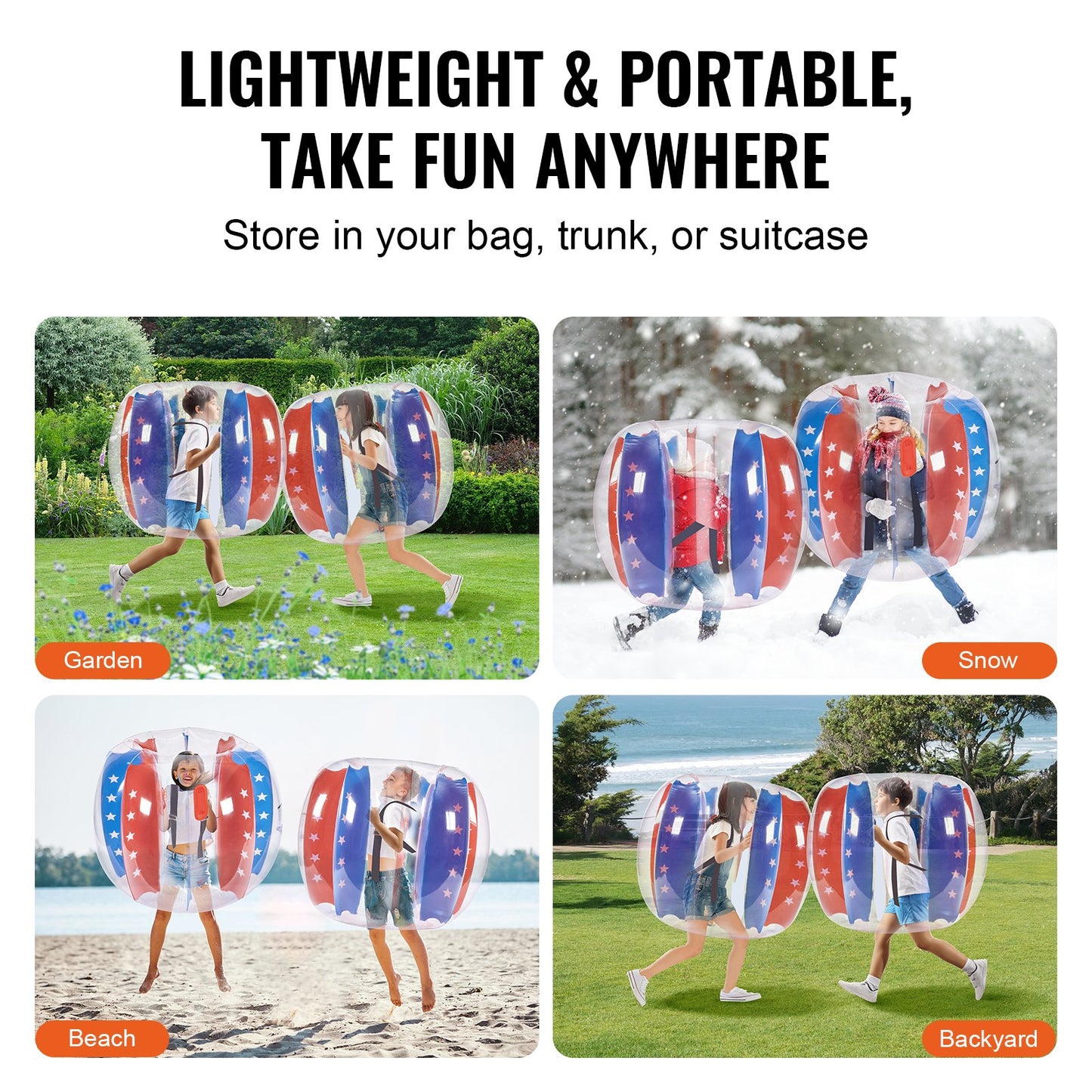 Aufblasbare Bumper Balls, 2er-Pack, 1,2 m lange Body Sumo Zorb-Bälle für Kinder und Jugendliche, langlebige PVC-Bubble-Bälle in Form menschlicher Hamster für Teamspiele im Freien, Bumper-Bopper-Spielzeug für Spielplatz, Garten, Park