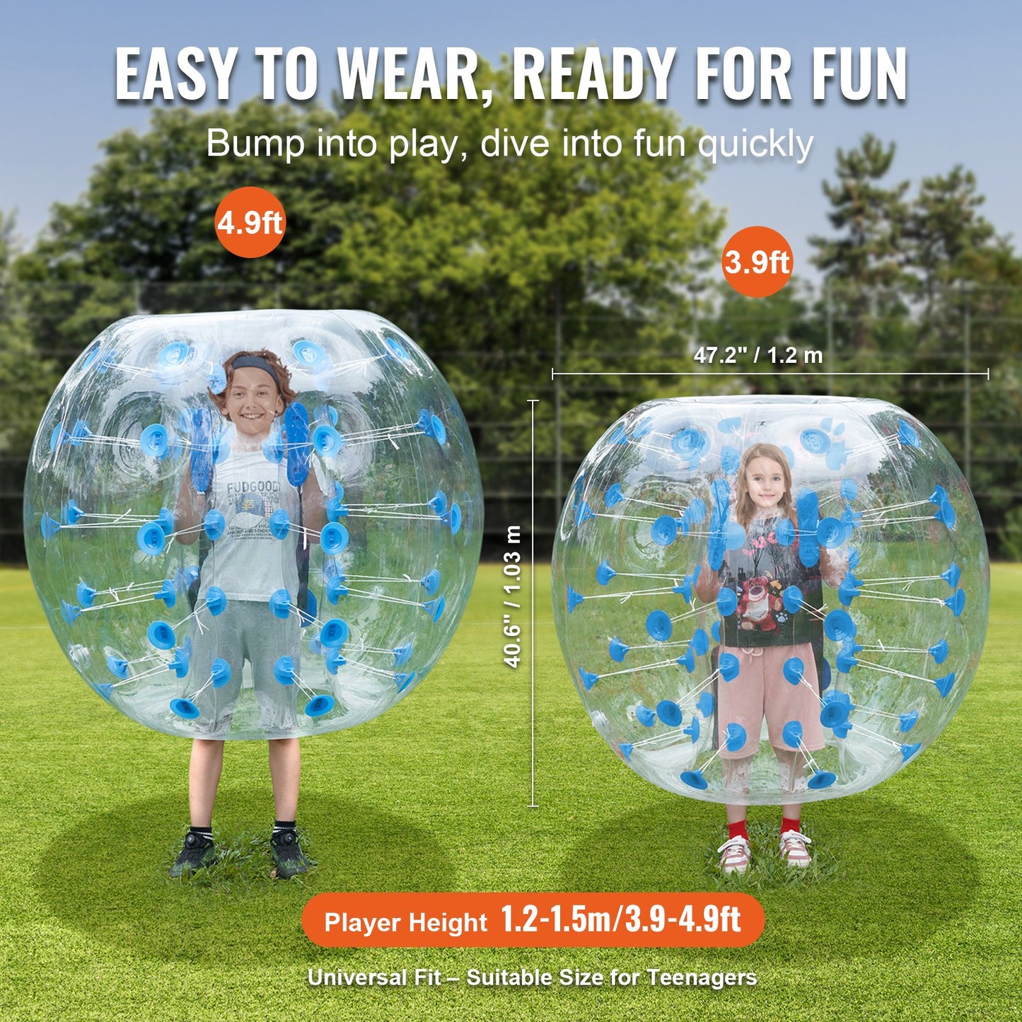 Aufblasbarer Bumper Ball, 1er-Pack, 1,2 m Body Sumo Zorb Balls für Teenager, 0,8 mm dicke PVC-Bubble-Bälle für menschliche Hamster für Teamspiele im Freien, Bumper Bopper-Spielzeug für Garten, Hof, Park