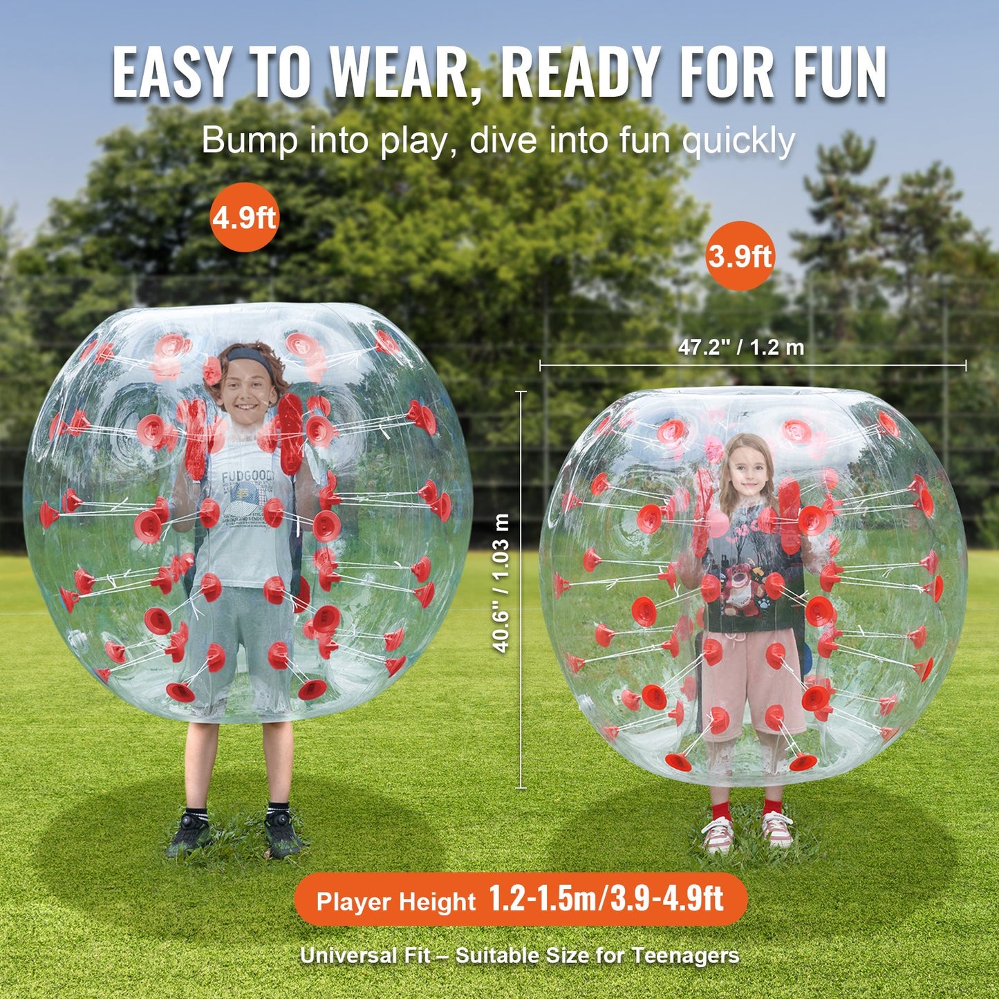 Aufblasbarer Bumper Ball, 1 Packung, 4 Fuß/1,2 m Body Sumo Zorb Bälle für Jugendliche und Erwachsene, 0,8 mm dicke PVC-Bubble-Bälle für menschliche Hamster für Teamspiele im Freien, Bumper Bopper-Spielzeug für Hof, Garten, Park