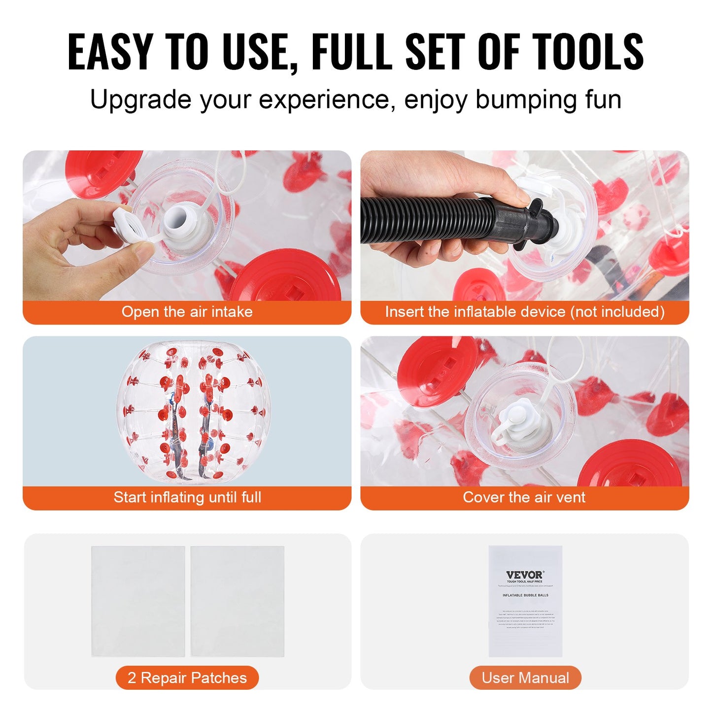 Aufblasbarer Bumper Ball, 1 Packung, 4 Fuß/1,2 m Body Sumo Zorb Bälle für Jugendliche und Erwachsene, 0,8 mm dicke PVC-Bubble-Bälle für menschliche Hamster für Teamspiele im Freien, Bumper Bopper-Spielzeug für Hof, Garten, Park