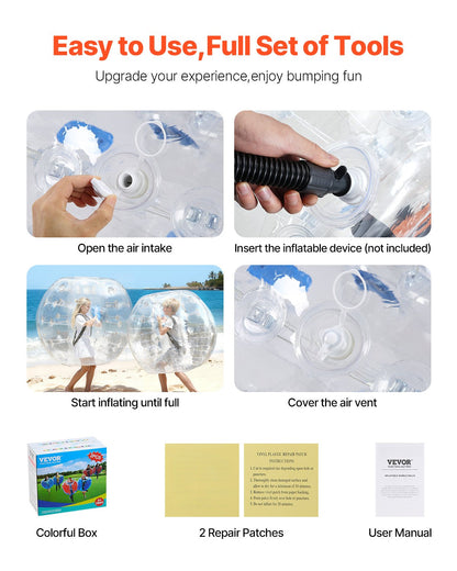Inflatable Bumper Balls 2-Pack, 4FT/1.2M Body Sumo Zorb Balls for Teen & Adult, 0.8mm Thick PVC Human Hamster Bubble Balls for Outdoor Team Gaming Play, Bumper Bopper Toys for Garden, Yard, Park
