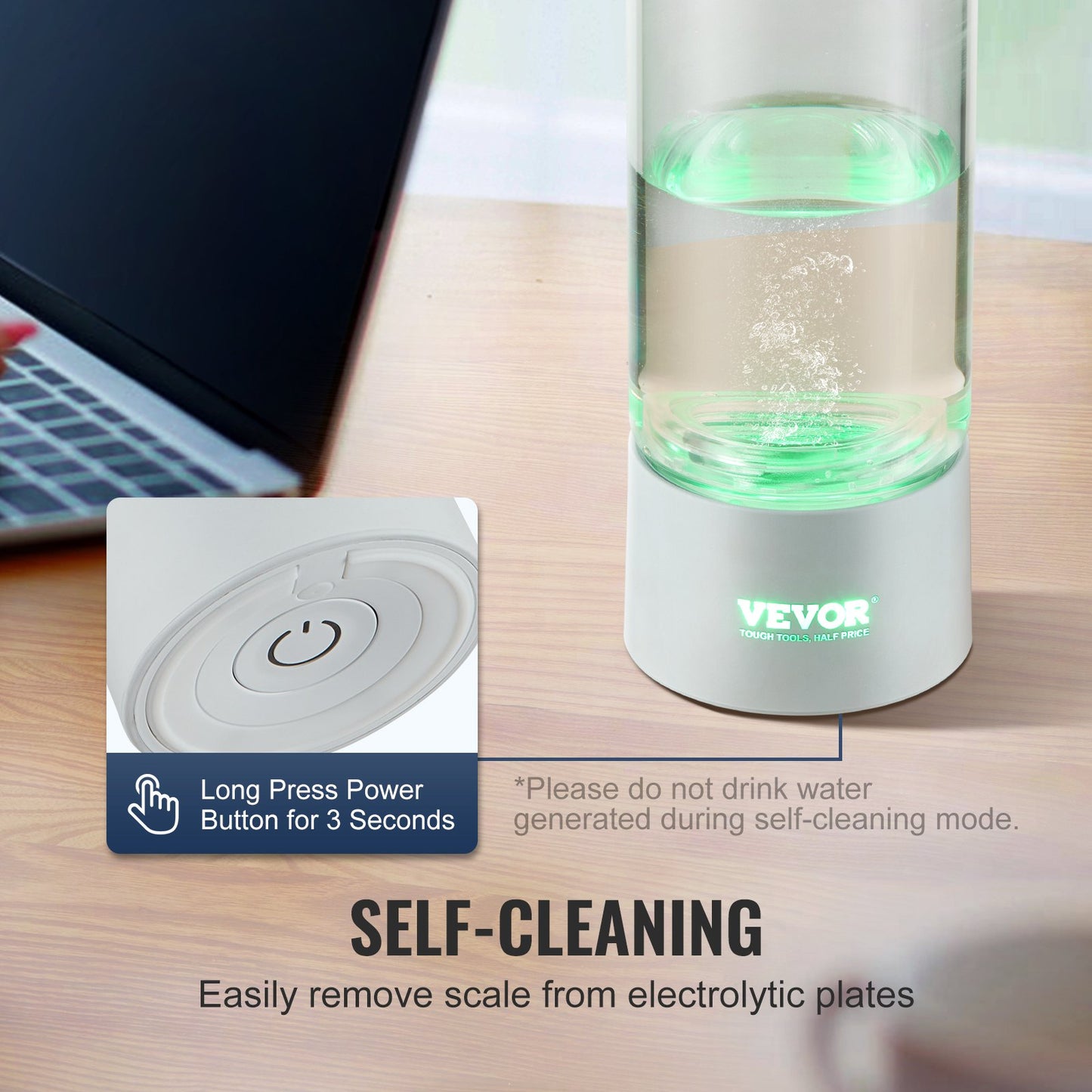 Hydrogen Water Bottle Generator, 380 ml / 13,4 oz Kapacitet Bärbar Hydrogen Water Maker, SPE Technology Hydrogen Rich Water Ionizer Machine med Nasal Inhalationsslang och självrengörande