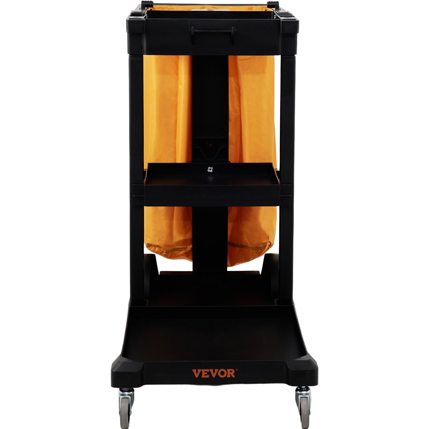 Städvagn, kommersiell vaktvagn med 3 hyllor, 200 lbs kapacitet hushållsvagn i plast, med 25 gallon PVC-påse, 47" x 20" x 38,6", gul+svart