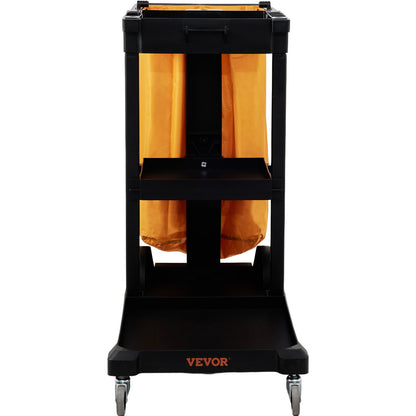 Städvagn, kommersiell vaktvagn med 3 hyllor, 200 lbs kapacitet hushållsvagn i plast, med 25 gallon PVC-påse, 47" x 20" x 38,6", gul+svart