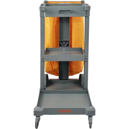 Städvagn, kommersiell vaktvagn med 3 hyllor, 200 lbs kapacitet hushållsvagn i plast, med 25 gallon PVC-påse, 47" x 20" x 38,6", gul+grå