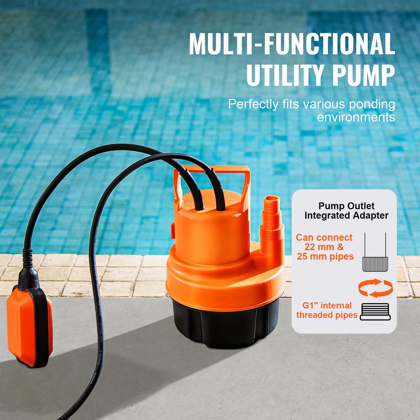 Submersible Utility Pump Sump Pump 320W 1585 GPH 23 ft Head water pump