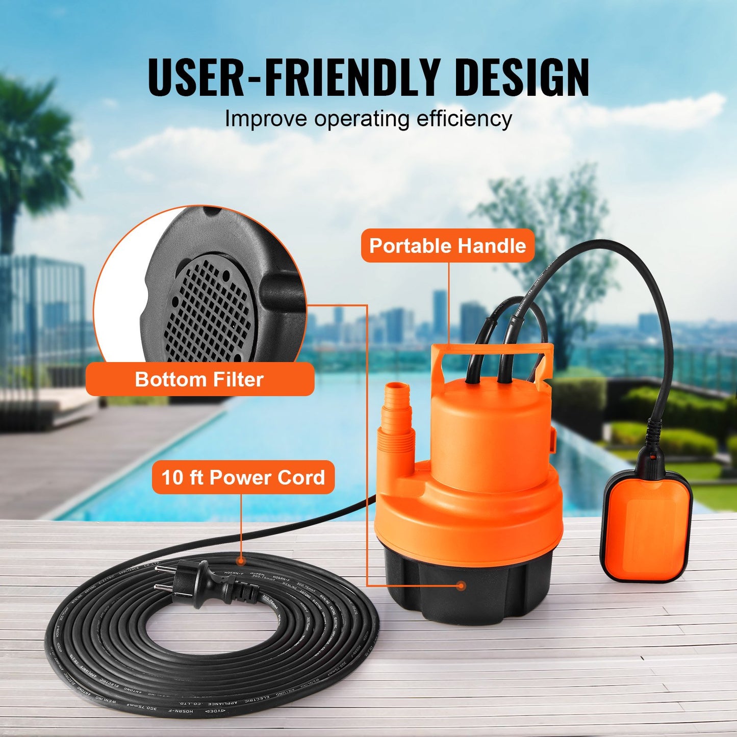 Submersible Utility Pump Sump Pump 320W 1585 GPH 23 ft Head water pump