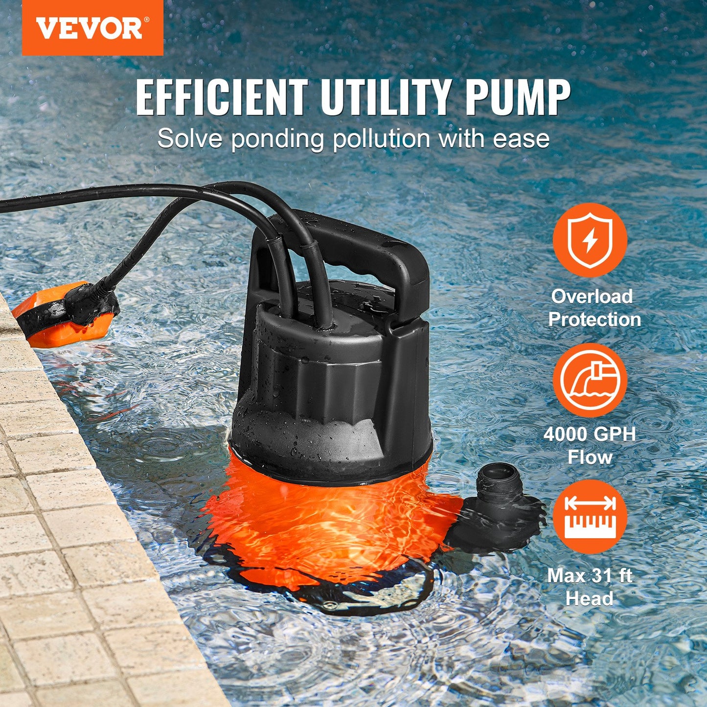 Submersible Utility Pump Sump Pump 700W 4148 GPH 33 ft Head water pump
