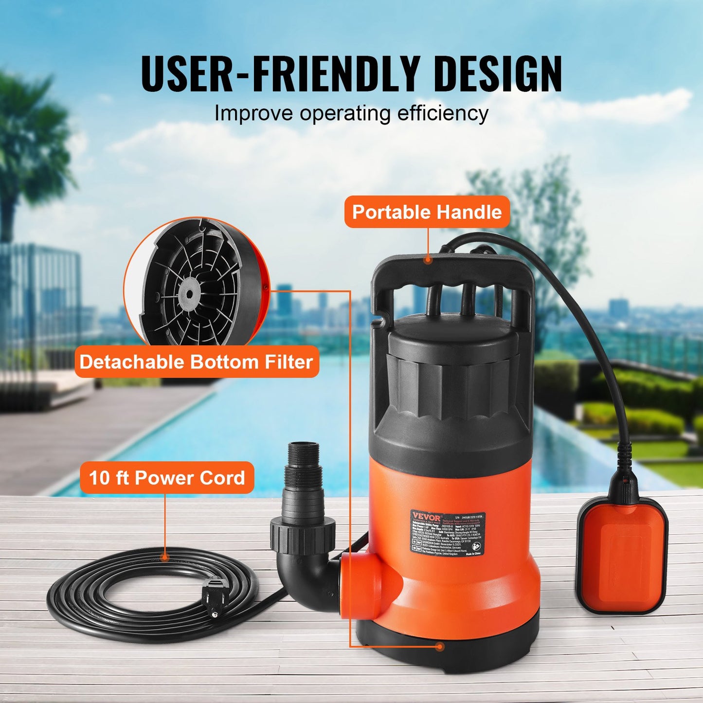 Submersible Utility Pump Sump Pump 700W 4148 GPH 33 ft Head water pump