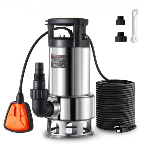 1HP Sump Pump, 4020GPH, 30FT Lift Stainless Steel Submersible Sludge Pump with 26FT Power Cord Automatic ON/OFF Float Switch, Drain Clean/Dirty Water for Basement Flood Pool Pond Garden Hot Tub