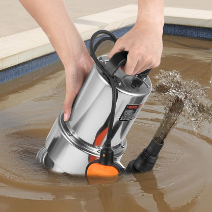 0.68 HP Submersible Sump Pump, 4000 GPH, Stainless Steel Submersible Sewage Dirty Clean Water Pump with Automatic Float Switch, Long Cord, 30 ft Max Lift, for Pools, Garden, Flooded Basement