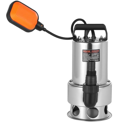 0.68 HP Submersible Sump Pump, 4000 GPH, Stainless Steel Submersible Sewage Dirty Clean Water Pump with Automatic Float Switch, Long Cord, 30 ft Max Lift, for Pools, Garden, Flooded Basement