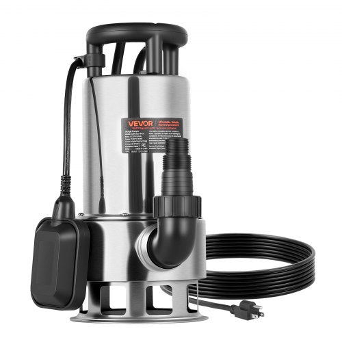 1 HP Submersible Sump Pump, 5500 GPH, Stainless Steel Submersible Sewage Dirty Clean Water Pump with Automatic Float Switch, Long Cord, 30 ft Max Lift, for Pools, Garden, Pond, Flooded Areas