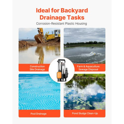 710W dränkbar sumppump, 20000 l/h, dränkbar avloppspump i rostfritt stål för smutsigt rent vatten med automatisk flottörbrytare, lång sladd, 9 m maxlyft, för pooler, trädgård, dammar, översvämmade områden |  EU