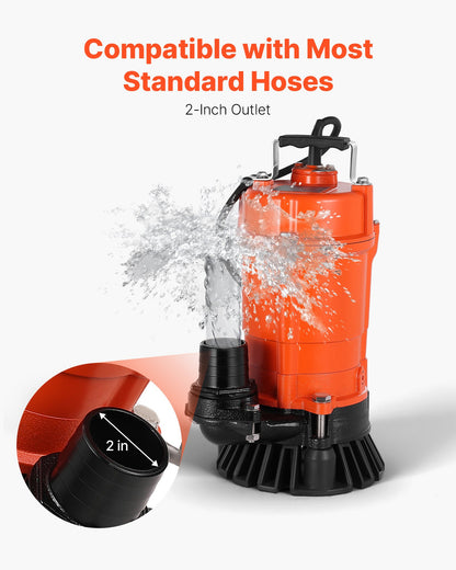 1/2 HP Submersible Trash Pump, 2000 GPH, 120V Cast Iron Submersible Sump Sewage Pump with 2 in Discharge, 39 ft Max Lift, Drain Dirty Clean Water, for Pools, Garden, Pond, Basement, Flooded Area