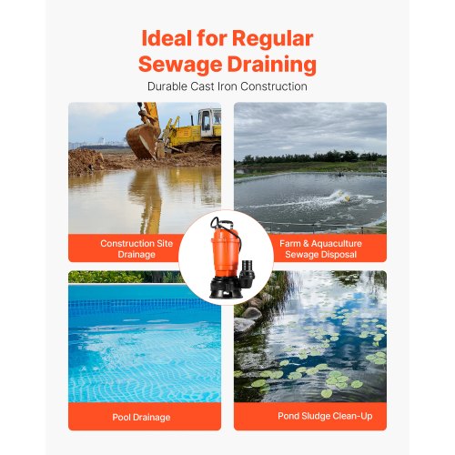 550W dränkbar avloppspump, 18000 l/h, dränkbar avloppspump i gjutjärn med 5 cm utlopp, 10 m maxlyft, dränerar smutsigt rent vatten, för pooler, trädgård, dammar, källare, översvämmade områden |  EU