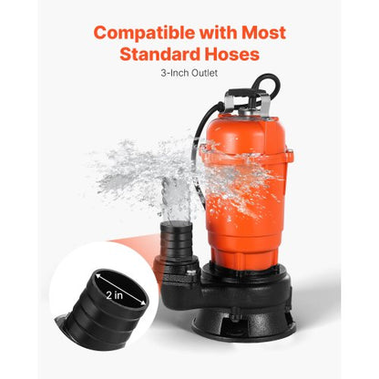 550W dränkbar avloppspump, 18000 l/h, dränkbar avloppspump i gjutjärn med 5 cm utlopp, 10 m maxlyft, dränerar smutsigt rent vatten, för pooler, trädgård, dammar, källare, översvämmade områden |  EU