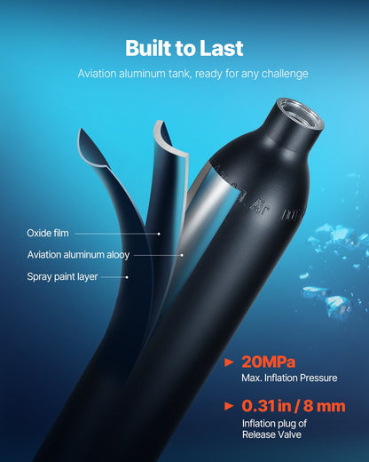 Scuba Tank, 0.5L Portable Diving Tank, Diving Oxygen Cylinder Support 5-10 Minutes Underwater Breathing, 32.81 ft Diving Depth, Refillable Snorkel Air Tank with Pump for Underwater Exploration