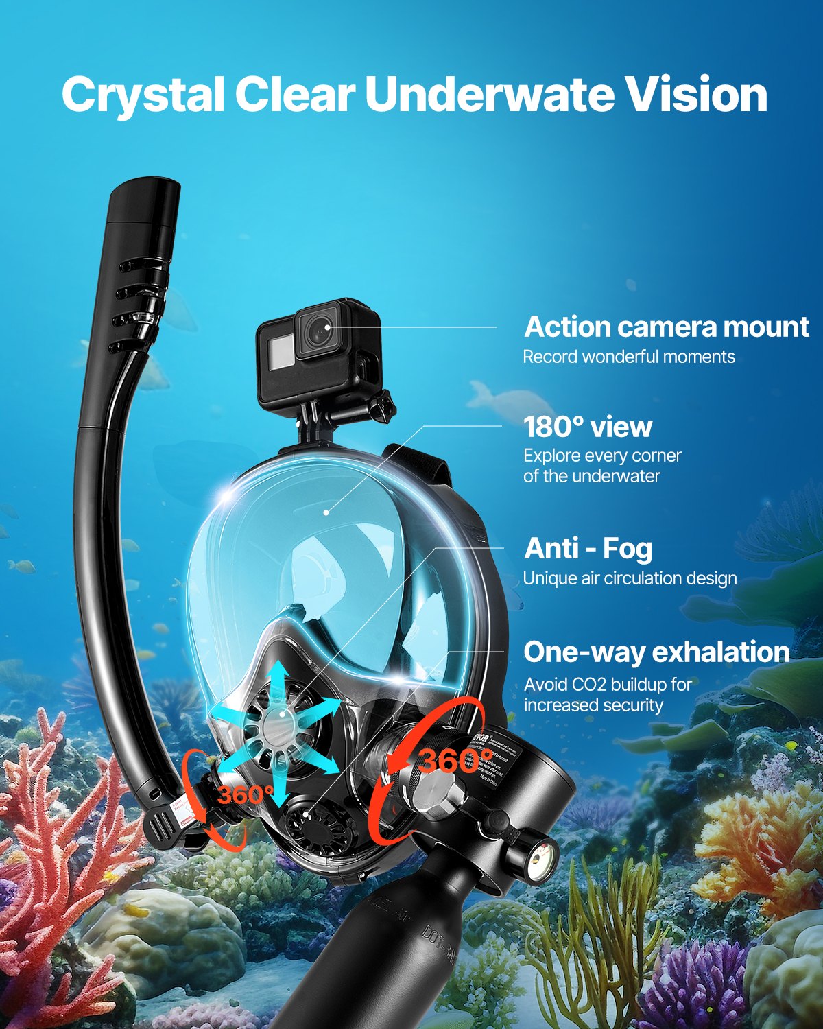 Scuba Tank, 0.5L Portable Diving Tank, Diving Oxygen Cylinder Support 5-10 Minutes Underwater Breathing, 32.81 ft Diving Depth, Refillable Snorkel Air Tank with Pump for Underwater Exploration