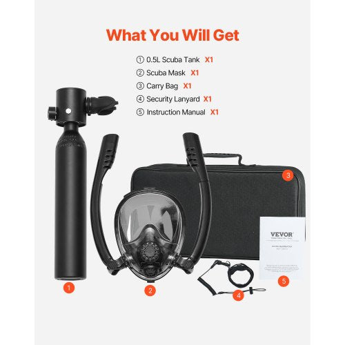0.5 L Scuba Tank 32.81 ft Diving Depth Lung Tank Kit with Snorkel Mask | EU