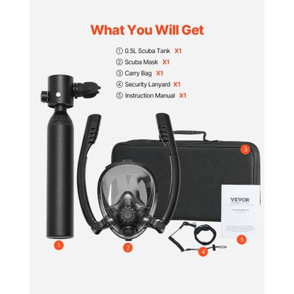 0.5 L Scuba Tank 32.81 ft Diving Depth Lung Tank Kit with Snorkel Mask | EU