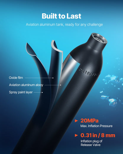 Scuba Tank, 0.5L Portable Diving Tank, Diving Oxygen Cylinder Support 5-10 Minutes Underwater Breathing, 32.81 ft Diving Depth, Refillable Snorkel Air Tank Kit for Underwater Exploration Rescue