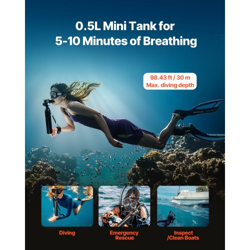 0.5L Scuba Tank 98.43ft Diving Depth Refillable Snorkel Air Tank with Pump | EU