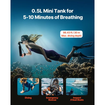 0.5L Scuba Tank 98.43ft Diving Depth Refillable Snorkel Air Tank with Pump | EU