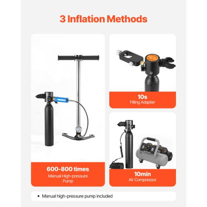 0.5L Scuba Tank 98.43ft Diving Depth Refillable Snorkel Air Tank with Pump | EU