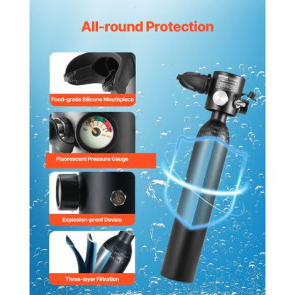 0.5L Scuba Tank 98.43ft Diving Depth Refillable Snorkel Air Tank with Pump | EU