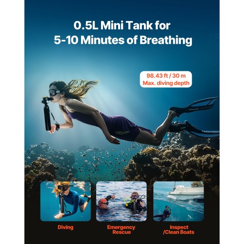 0.5L Scuba Tank 98.43 ft Diving Depth Lung Tank Kit for Exploration | EU