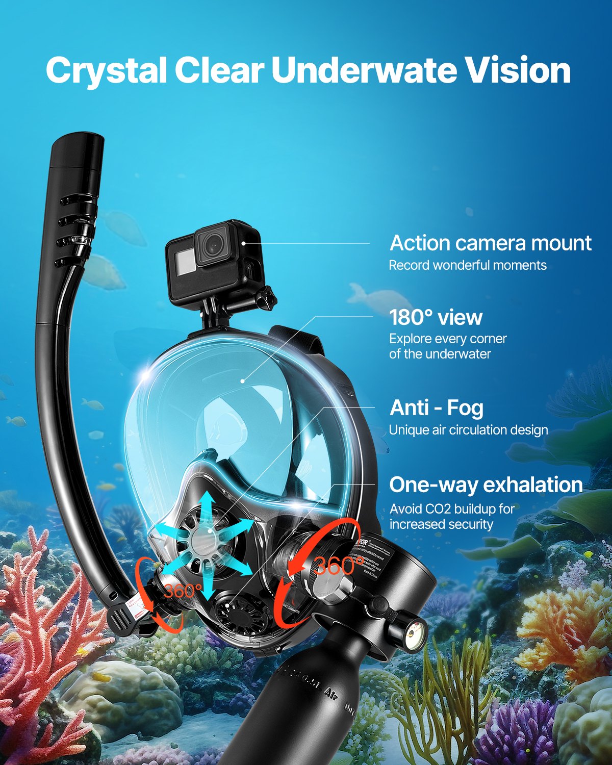 Scuba Tank, 0.5L Portable Scuba Diving Tank, Diving Oxygen Cylinder Supports 5-10 Minutes Underwater Breathing, 98.43 ft Diving Depth, Lung Tank Kit with Snorkel Mask for Underwater Exploration