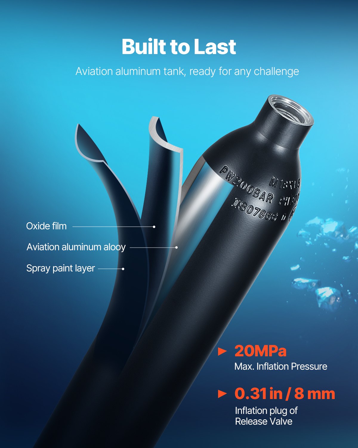 Scuba Tank, 0.5L Portable Diving Tank with Pump, Diving Oxygen Cylinder Supports 5-10 Minutes Underwater Breathing, 98.43 ft Diving Depth, Refillable Snorkel Air Tank for Underwater Exploration