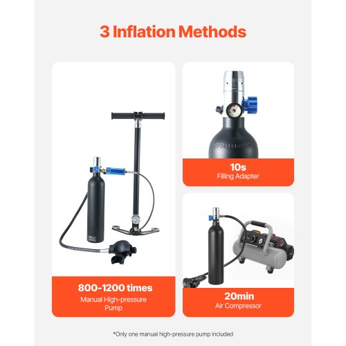 1L Dykflaska 98,43 fot Dykdjup Påfyllningsbar Snorkelluftflaska med Pump |  EU