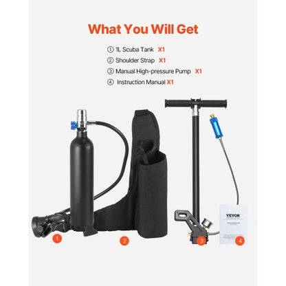 1L Dykflaska 98,43 fot Dykdjup Påfyllningsbar Snorkelluftflaska med Pump |  EU