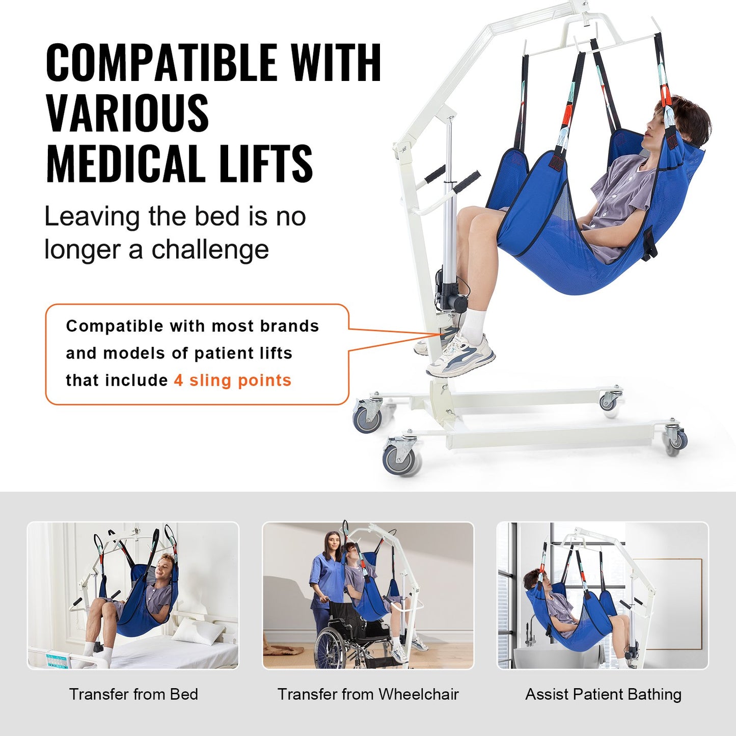 Universal Full Body Patient Lift Sling, Patient Lift Medical Sling for Easy Transfer and Bathing, Polyester Patient Aid Transfer Sling for Elderly Bariatric Disabled Bedridden, 400LBS Capacity
