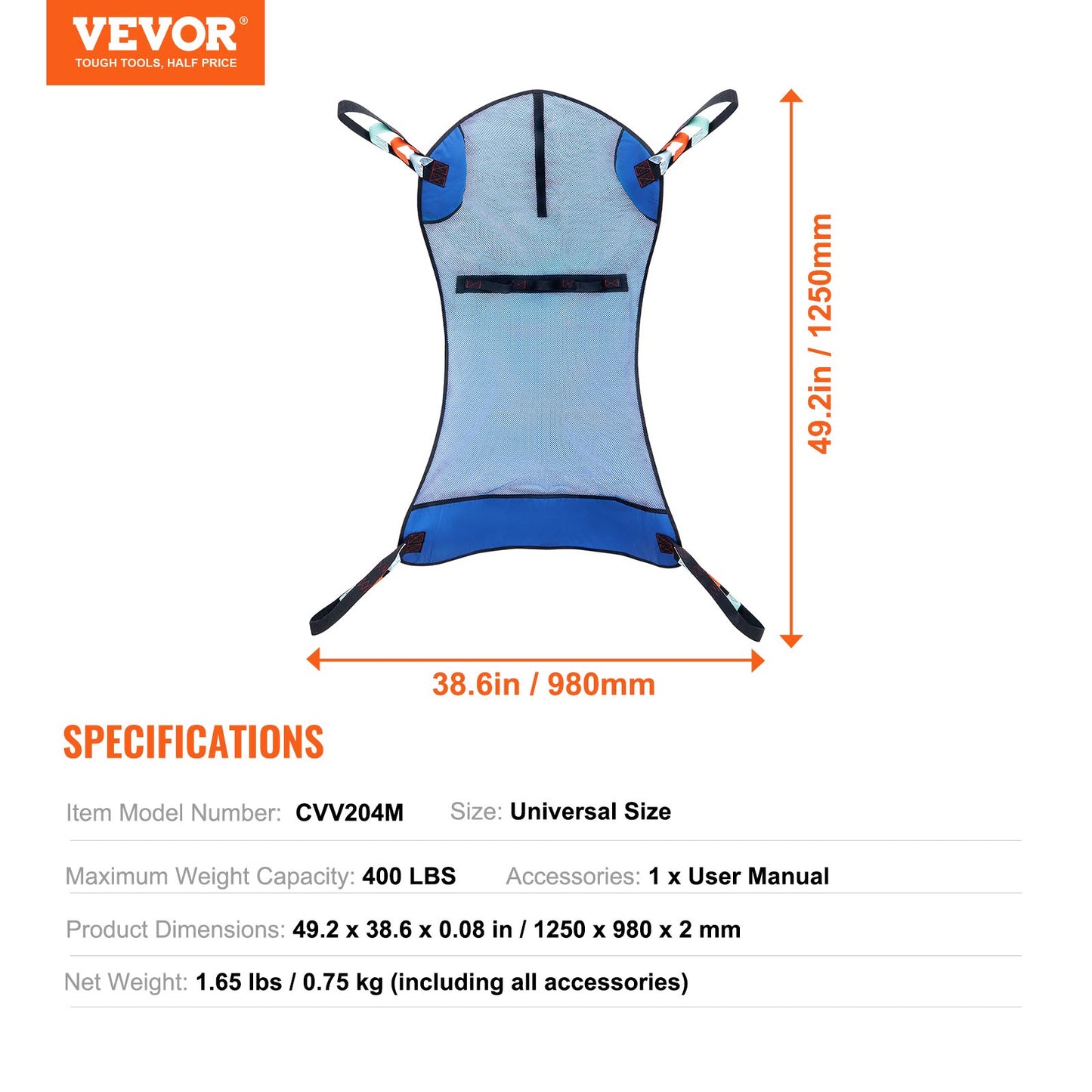 Universal Full Body Patient Lift Sling, Patient Lift Medical Sling for Easy Transfer and Bathing, Polyester Patient Aid Transfer Sling for Elderly Bariatric Disabled Bedridden, 400LBS Capacity
